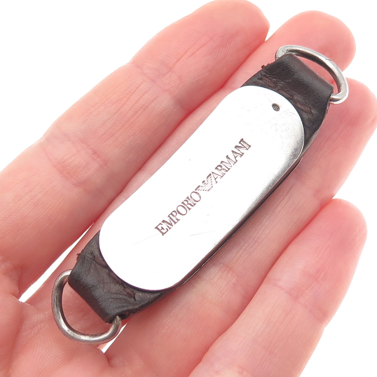 EMPORIO ARMANI 925 Sterling Silver & Leather Vintage Bracelet Centerpiece Buckle