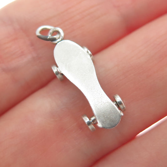 925 Sterling Silver Antique Art Deco Skateboard 3D Charm Pendant