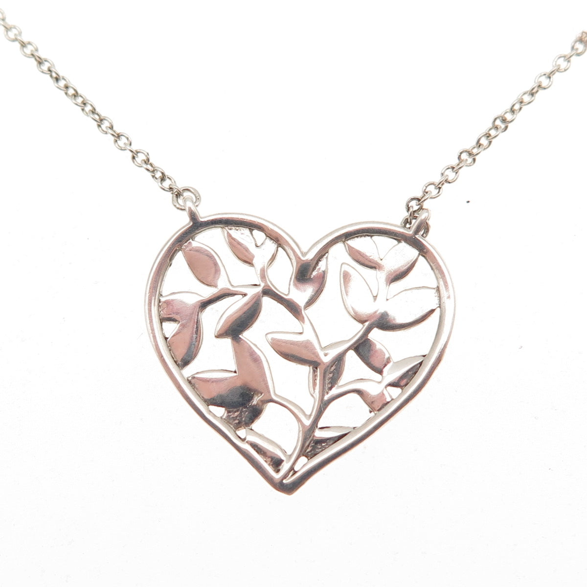 Tiffany & Co. Paloma Picasso 925 Sterling Vintage Olive Leaf Heart Necklace 16"