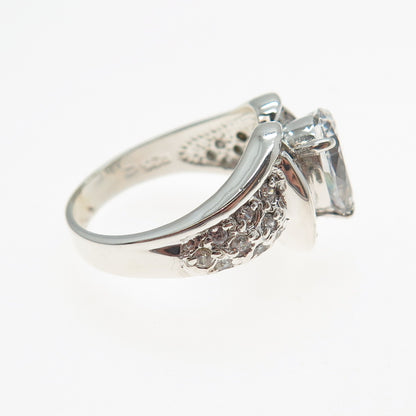 925 Sterling Silver Pear Round & Tapered Baguette-Cut C Z Heart Ring Size 7