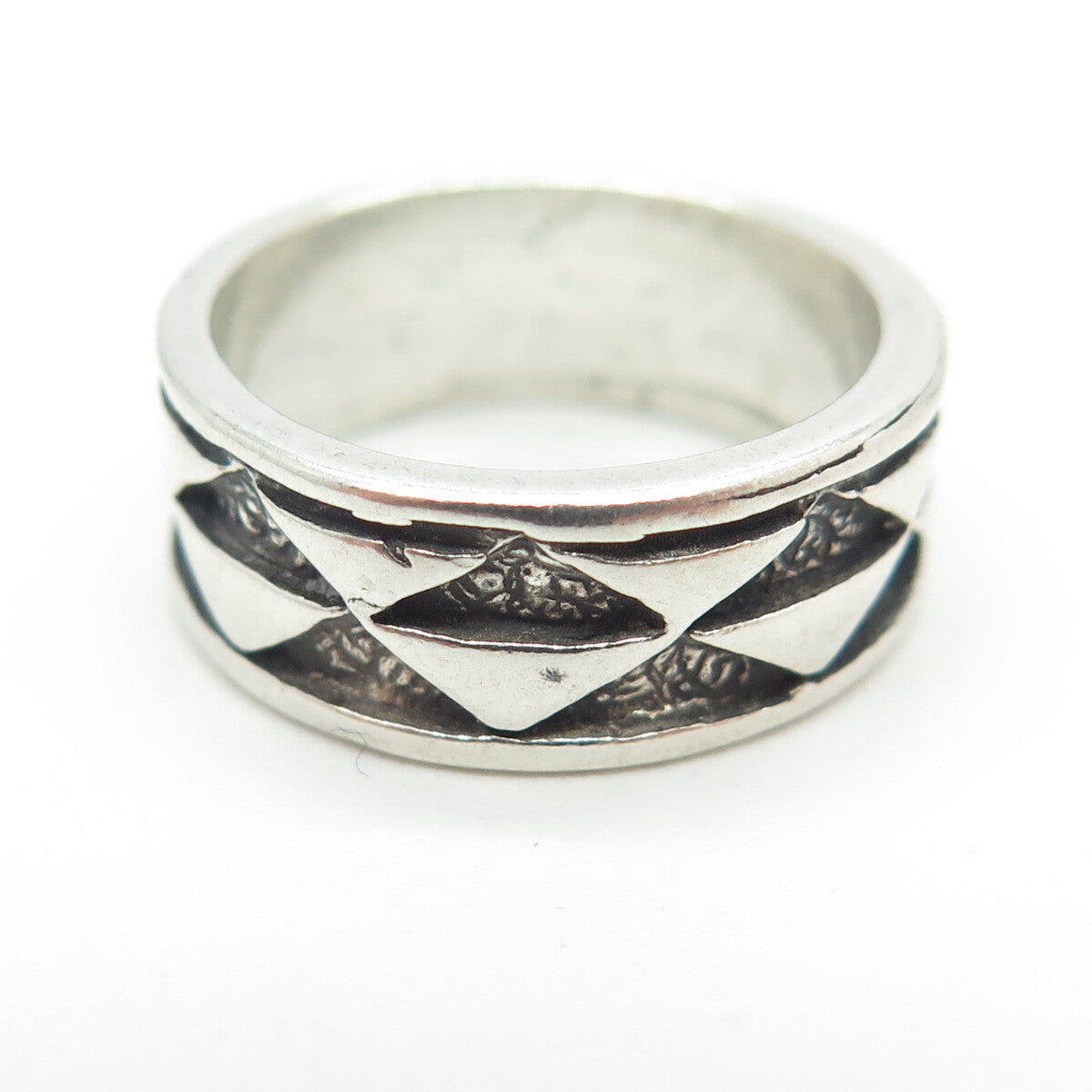 SUN WEST 925 Sterling Silver Vintage Checkers Band Ring Size 6