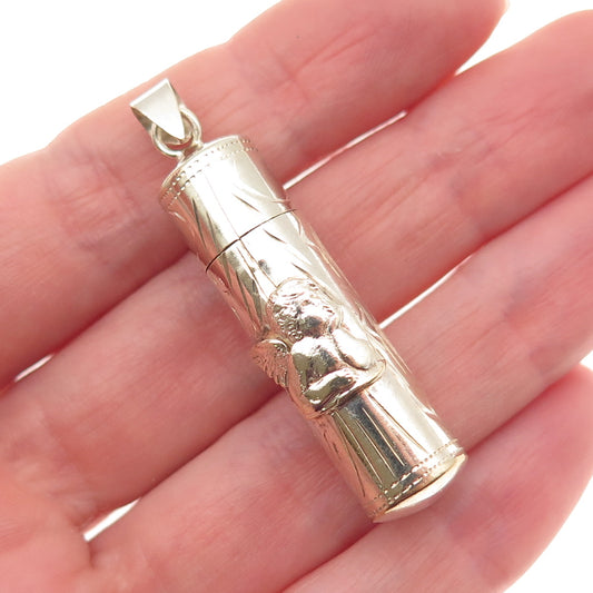 925 Sterling Silver Gold Plated Vintage Cherub Scroll Tube Holder Charm Pendant