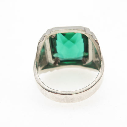 Clark & Coombs 925 Sterling Silver Antique Art Deco Green C Z Ring Size 6