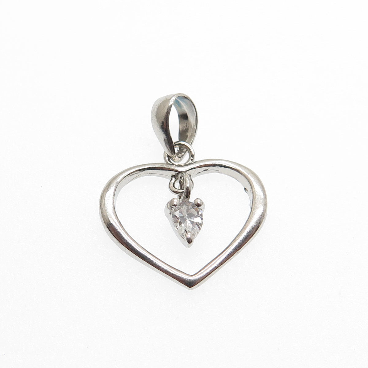 925 Sterling Silver Pear-Cut C Z Heart Minimalist Charm Pendant