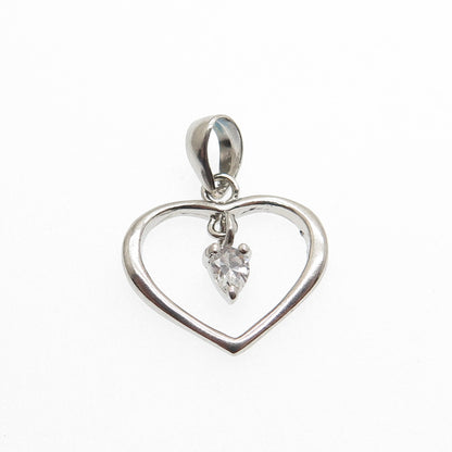 925 Sterling Silver Pear-Cut C Z Heart Minimalist Charm Pendant