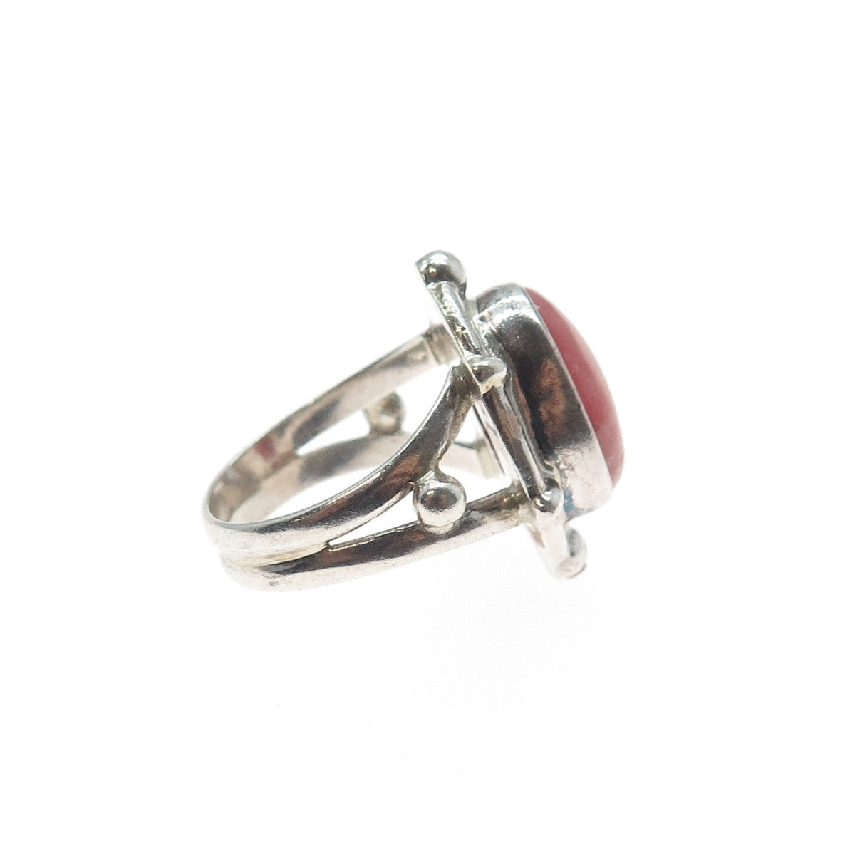 925 Sterling Silver Vintage Real Cabochon Rhodonite Modernist Ring Size 6
