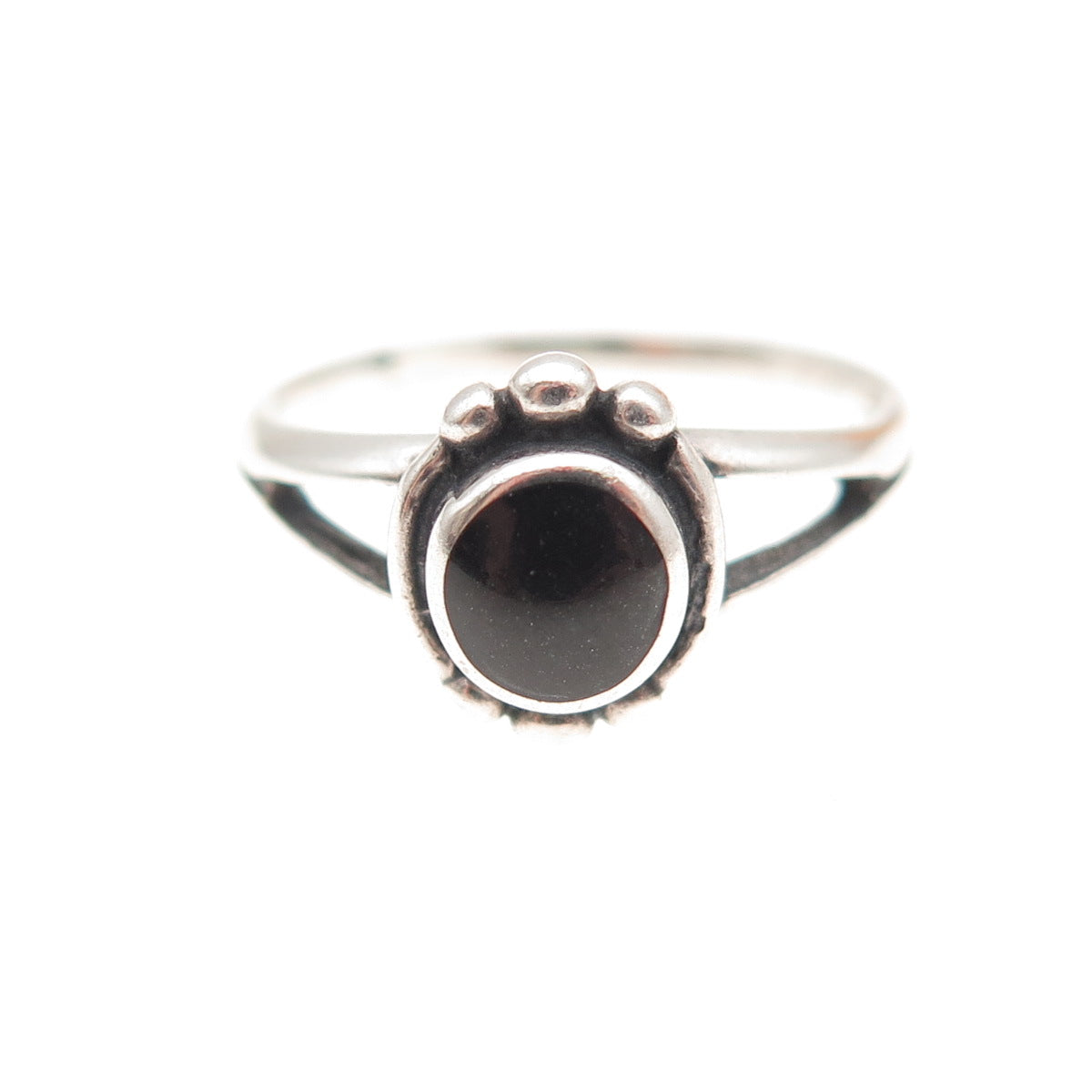 925 Sterling Silver Vintage Southwestern Black Onyx Tribal Ring Size 4