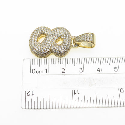 925 Sterling Silver Gold Plated Round-Cut C Z Number 8 Lucky Pendant