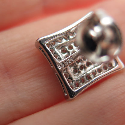 925 Sterling Silver Round-Cut C Z Princess Square Stud Earrings