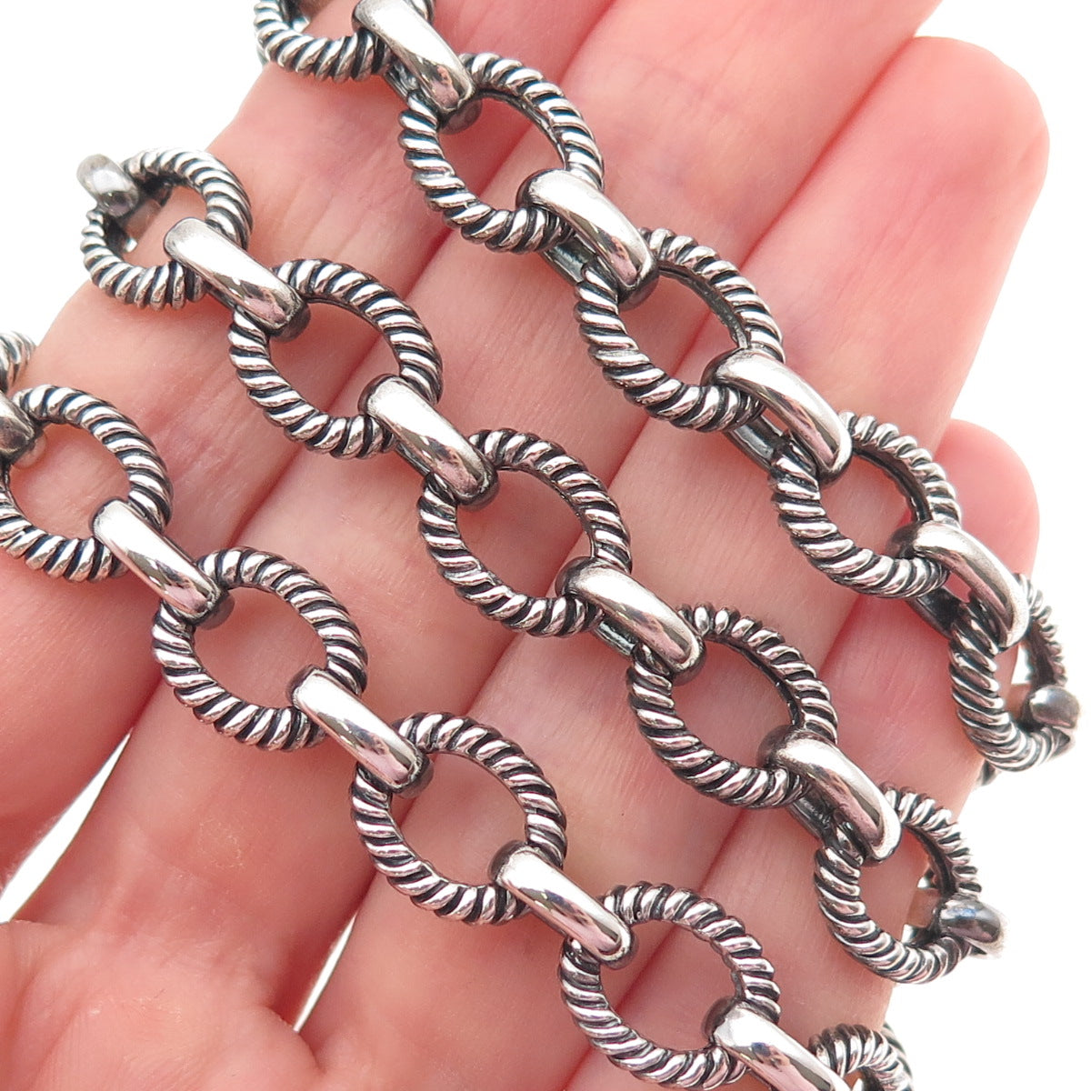 MICHELLE ALBALA 925 Sterling Silver Vintage Oxidized Cable Chain Necklace 18"