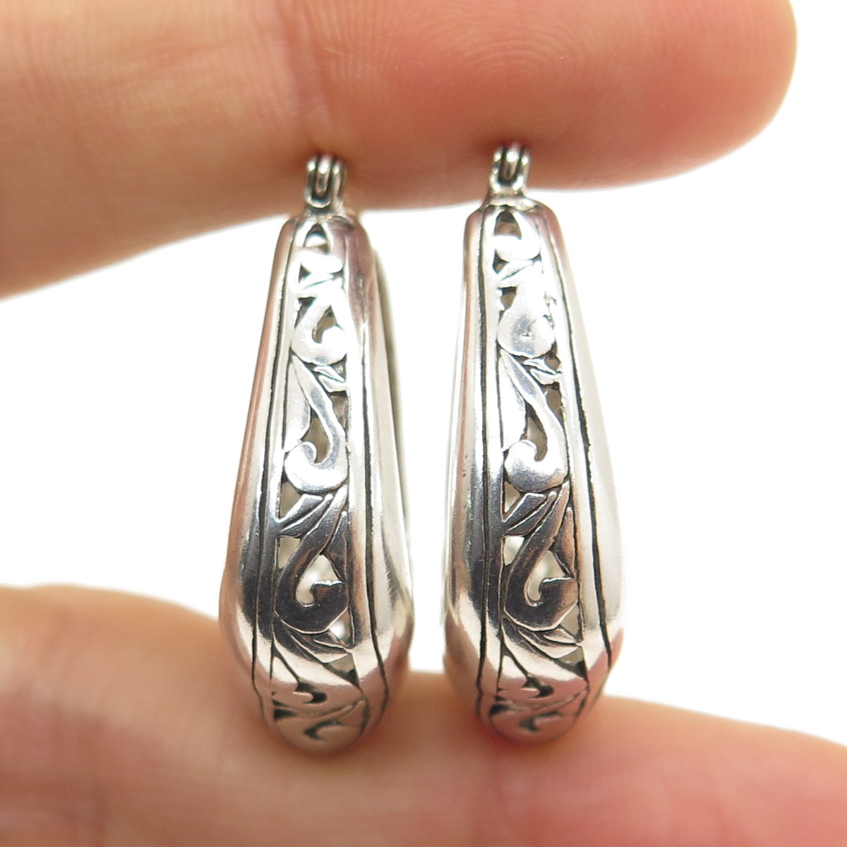 925 Sterling Silver Vintage Floral Ornate Hoop Earrings