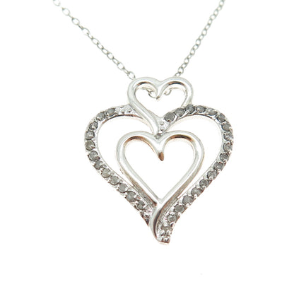 CHARLES WATSON Sterling Silver Real Round-Cut Diamond Heart Chain Necklace 18"