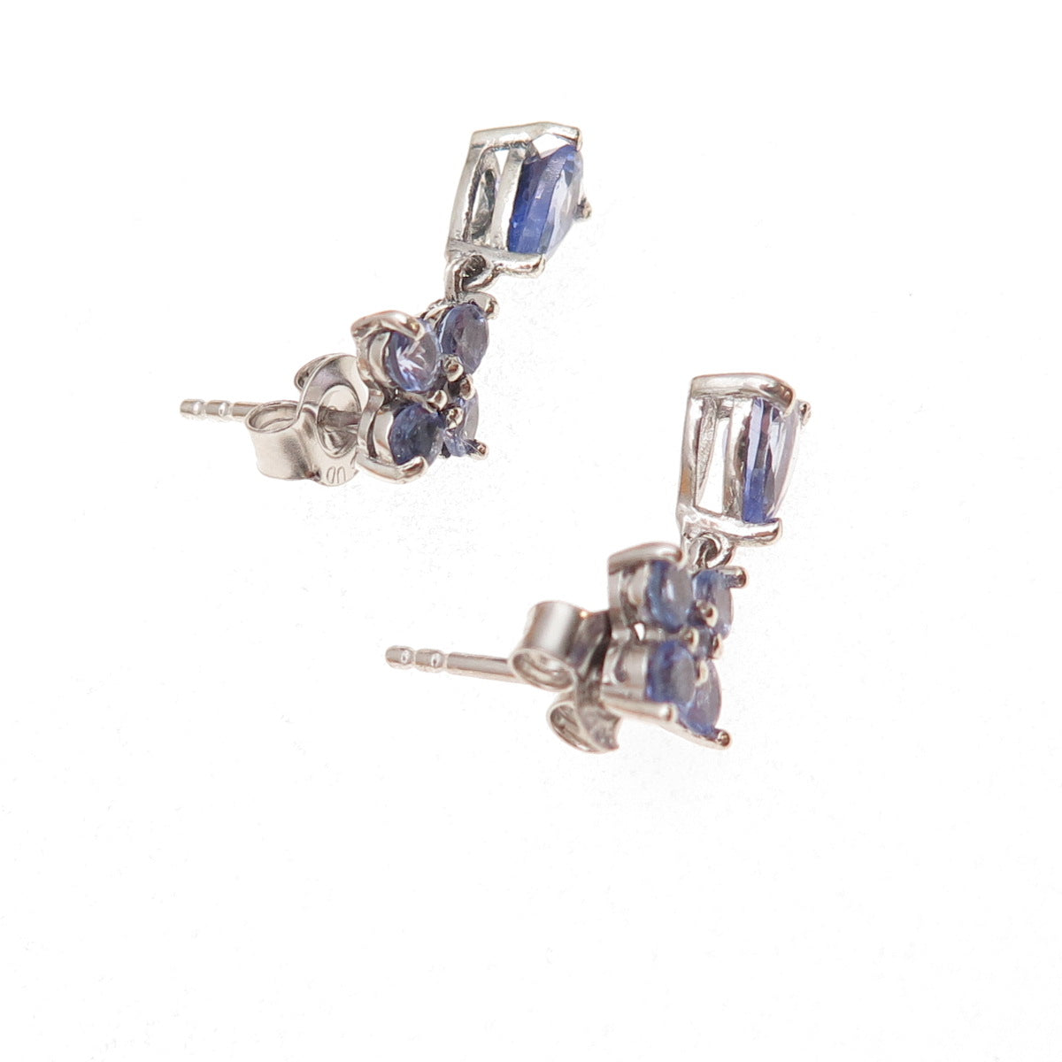 Chuck Clemency Sterling Silver Real Round & Pear-Cut Tanzanite Dangle Earrings