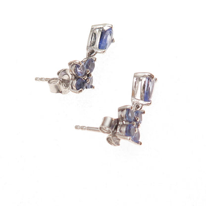 Chuck Clemency Sterling Silver Real Round & Pear-Cut Tanzanite Dangle Earrings