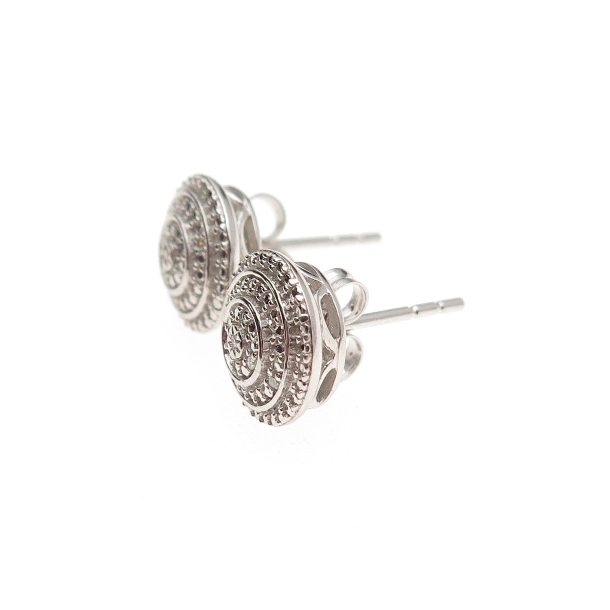 925 Sterling Silver Real Round-Cut Diamond Stud Earrings