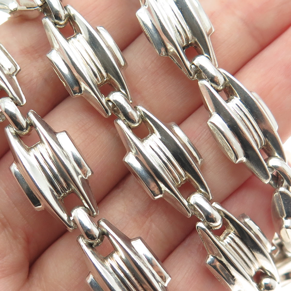 925 Sterling Silver Vintage Modernist Chain Necklace 24"