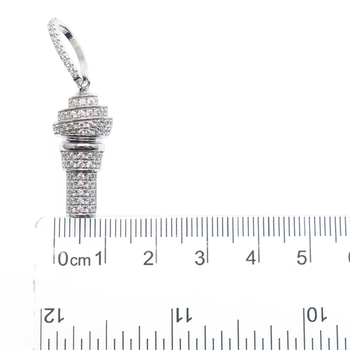 925 Sterling Silver Round-Cut C Z Ice Cream 3D Charm Pendant