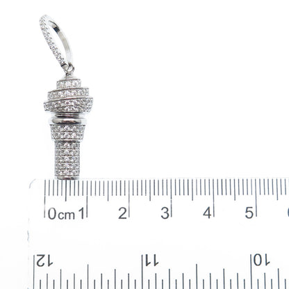 925 Sterling Silver Round-Cut C Z Ice Cream 3D Charm Pendant