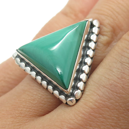 925 Sterling Silver Vintage Real Malachite Triangle Ring Size 6.5