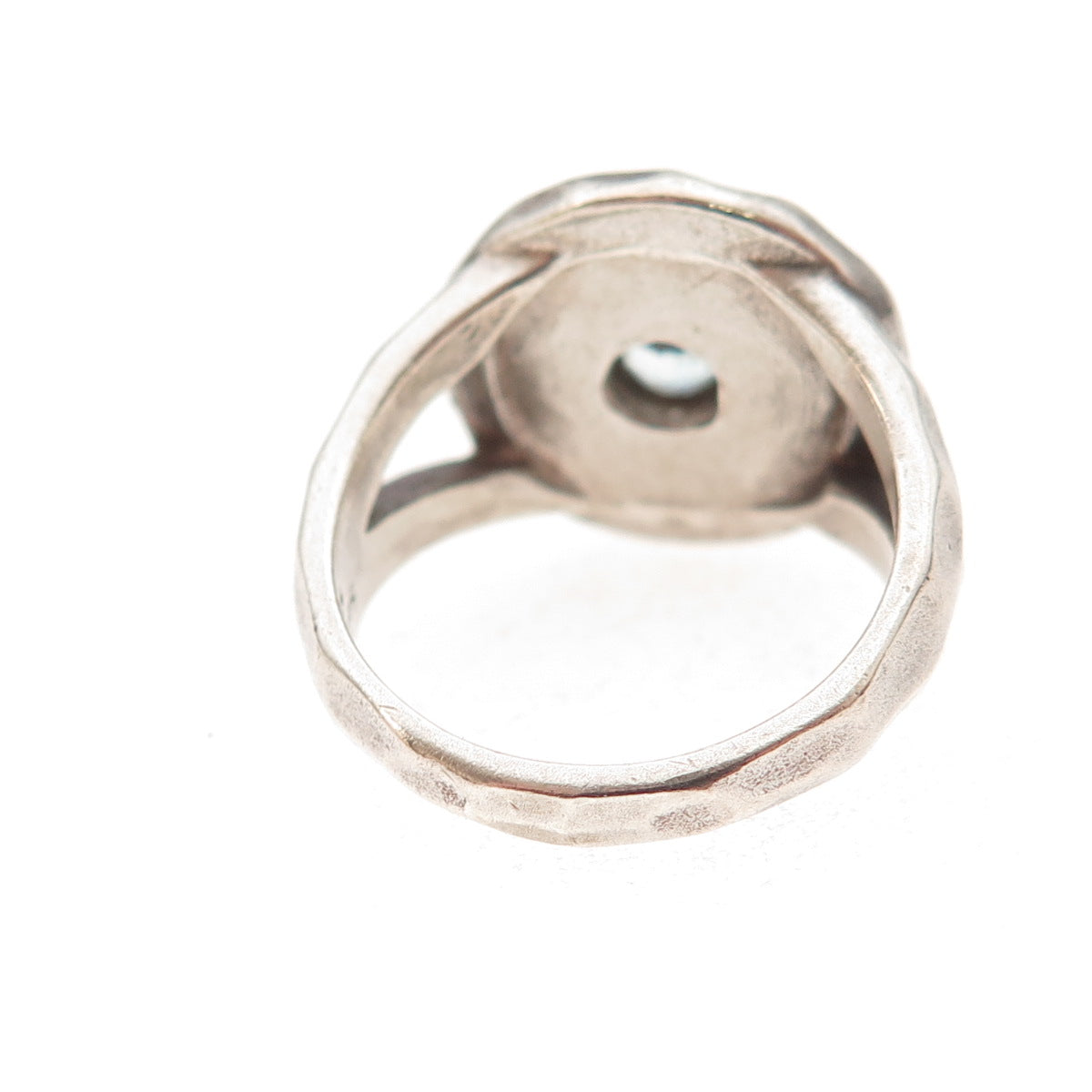 Satya 925 Sterling Silver Vintage Real Blue Topaz Modernist Oxidized Ring Size 6