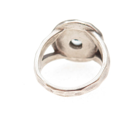 Satya 925 Sterling Silver Vintage Real Blue Topaz Modernist Oxidized Ring Size 6