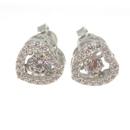 925 Sterling Silver Round-Cut Shaped C Z Heart Stud Earrings