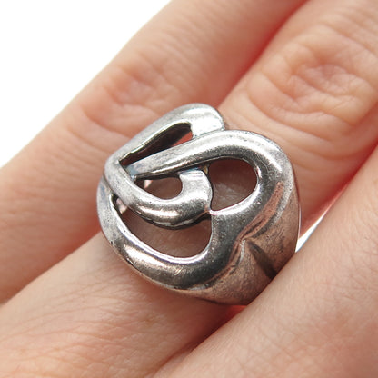 925 Sterling Silver Vintage Interlocked Heart Couple Oxidized Ring Size 6.25
