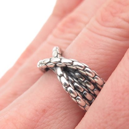 925 Sterling Silver Vintage Multi-Row Chain Crisscross Oxidized Ring Size 7.5