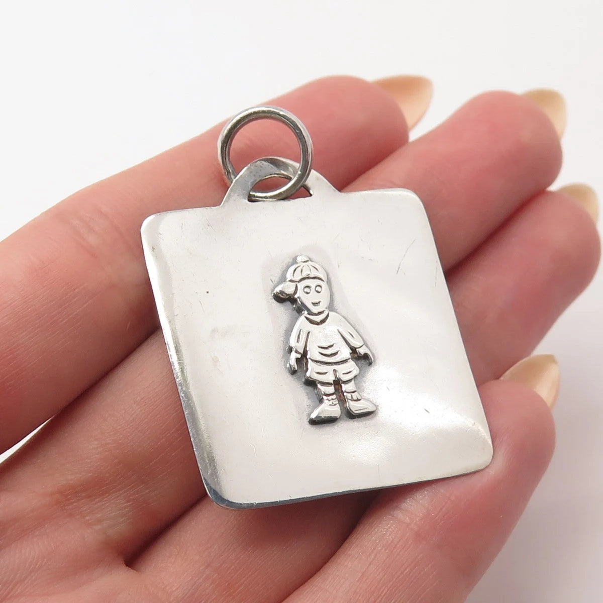 925 Sterling Silver Vintage Boy Square Pendant