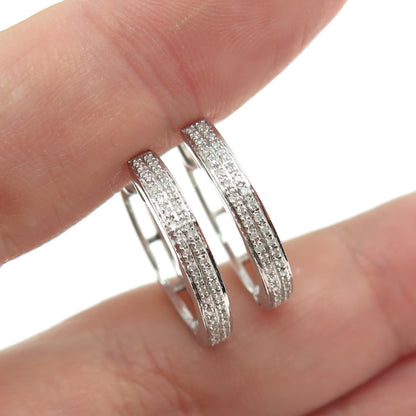 925 Sterling Silver Real Round-Cut Diamond Hoop Earrings