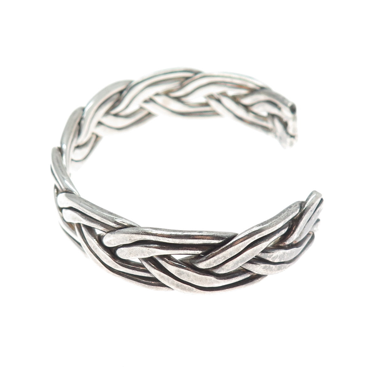 925 Sterling Silver Vintage Woven Oxidized Adjustable Cuff Bracelet 6.75"
