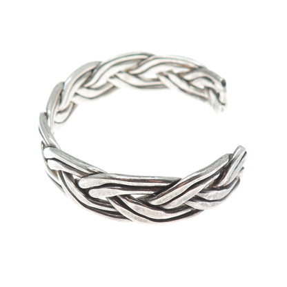 925 Sterling Silver Vintage Woven Oxidized Adjustable Cuff Bracelet 6.75"