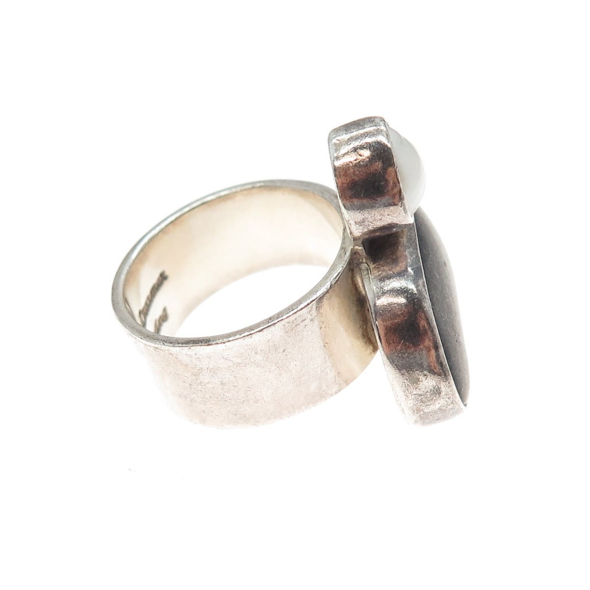 ECHO OF THE DREAMER 925 Sterling Vintage Real Pearl & River Stone Ring Size 8.75