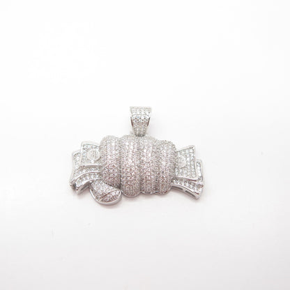 925 Sterling Silver C Z Hand & Money Pendant