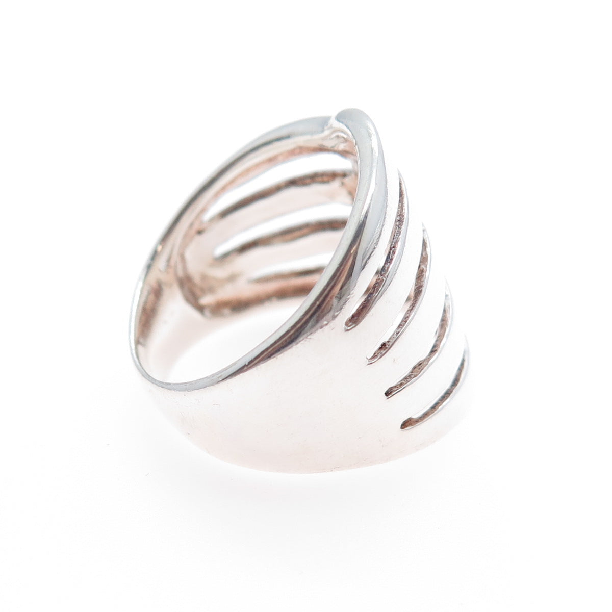 KEN CRAFTS 925 Sterling Silver Vintage Modernist Ribbed Ring Size 6