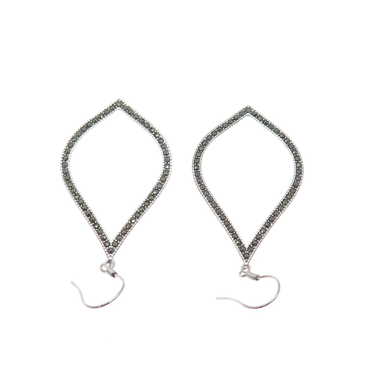925 Sterling Silver Real Marcasite Modernist Dangle Earrings