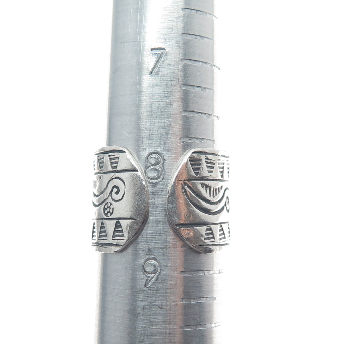 925 Sterling Silver Vintage Real Black Spinel Tribal Adjustable Ring Size 8.75