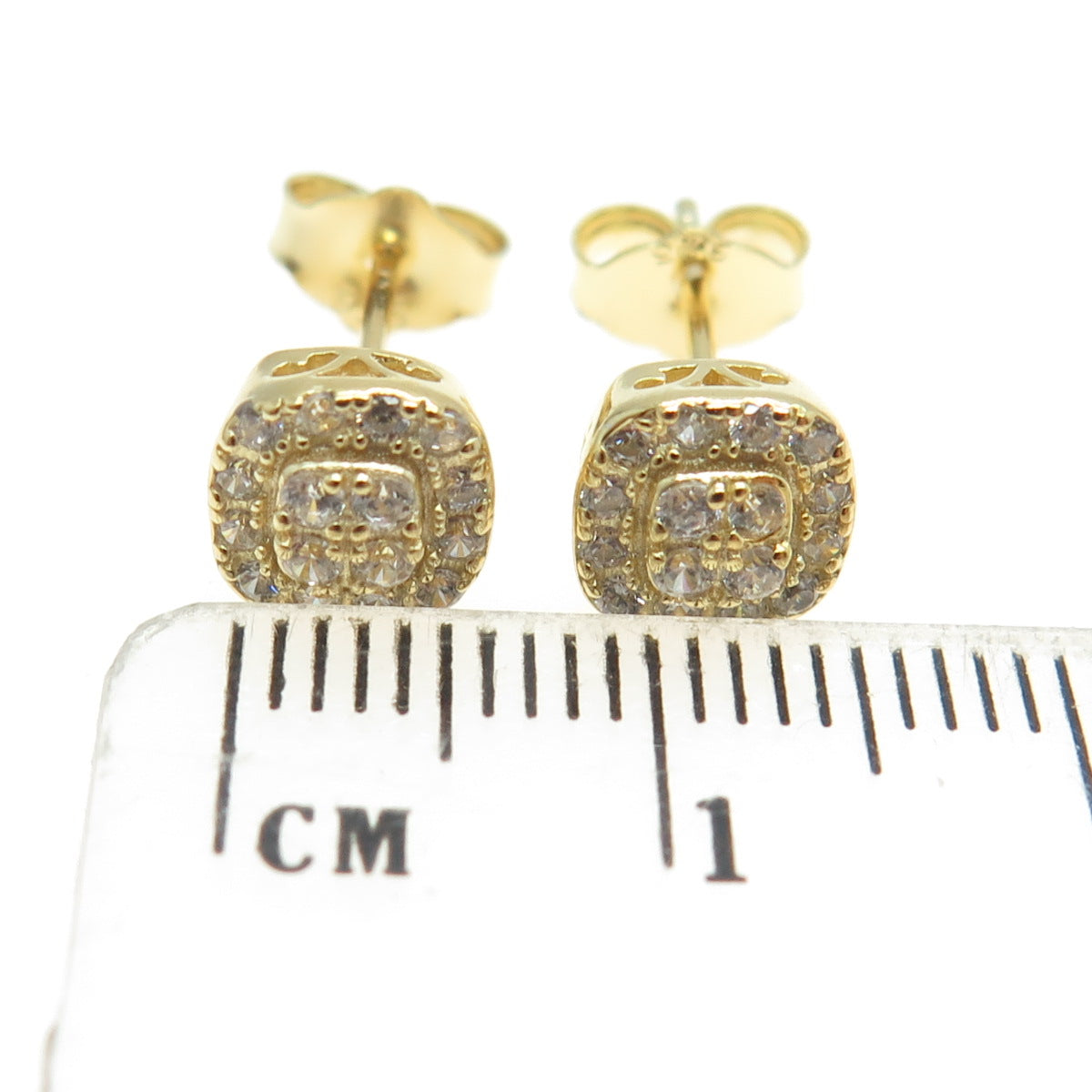 925 Sterling Silver Gold Plated C Z Stud Earrings