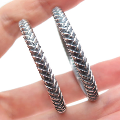 925 Sterling Silver Vintage Modernist Wheat Link Oxidized Hoop Earrings