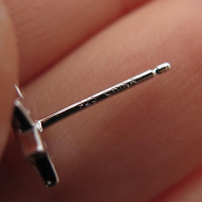 925 Sterling Silver Round-Cut Black C Z North Star Stud Earrings