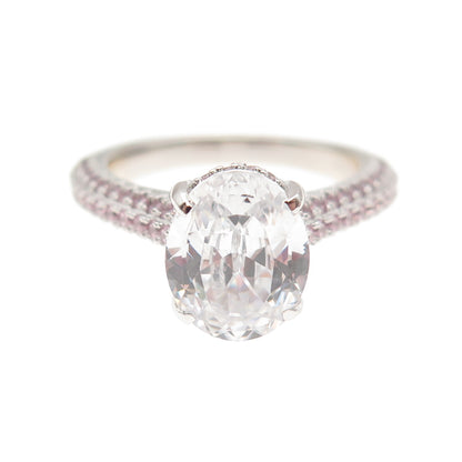 DSMK 925 Sterling Silver White Oval & Pink Round-Cut C Z Engagement Ring Size 7