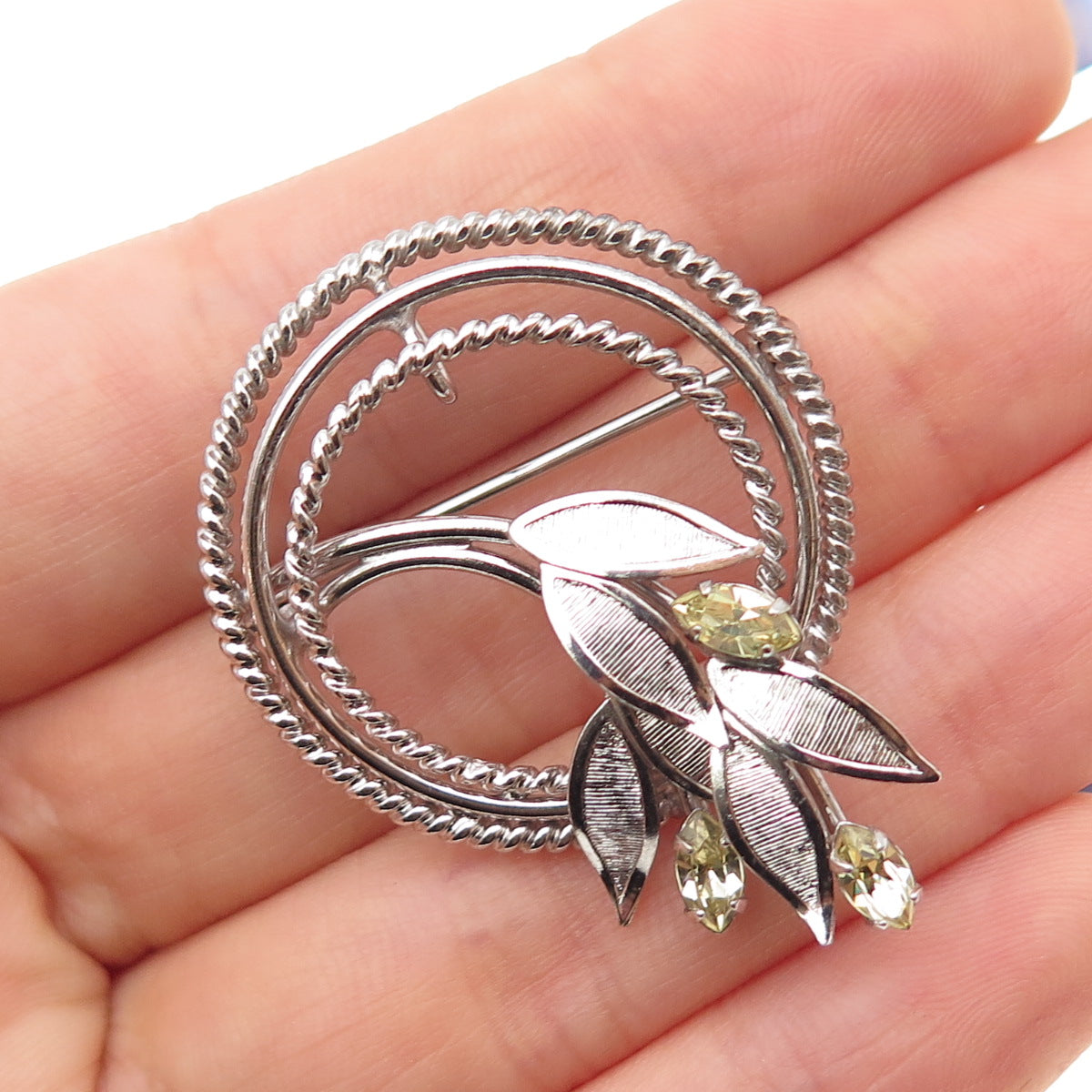 CARL ART Sterling Silver Antique Art Deco Canary Rhinestone Floral Pin Brooch