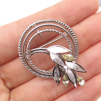 CARL ART Sterling Silver Antique Art Deco Canary Rhinestone Floral Pin Brooch