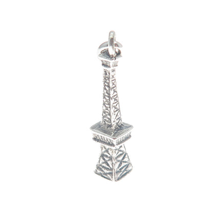 925 Sterling Silver Vintage Eiffel Tower Oxidized Minimalist 3D Charm Pendant