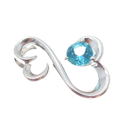 ALWAND VAHAN 925 Sterling Silver Real Blue Apatite Open Heart Slide Pendant