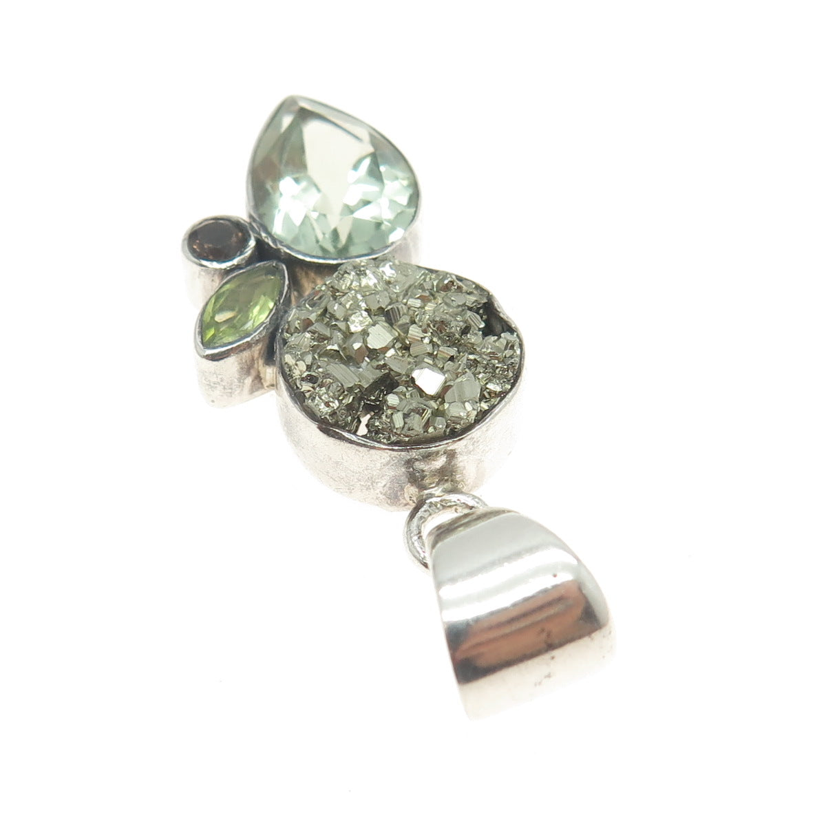 SAJEN Sterling Silver Vintage Real Green Amethyst Quartz Druzy & Peridot Pendant