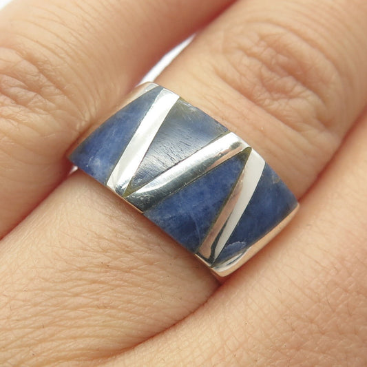 950 Silver Vintage Real Sodalite Gemstone Geometric Ring Size 6.75
