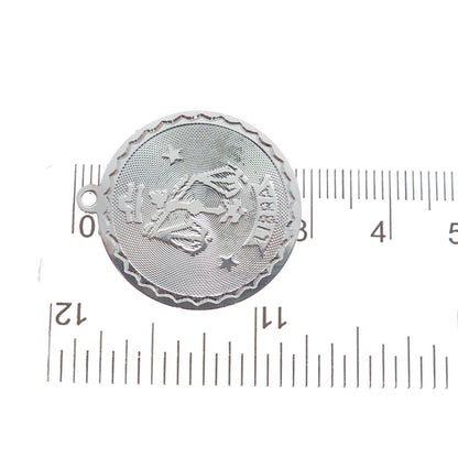 925 Sterling Silver Vintage Libra Zodiac Sign Round Pendant