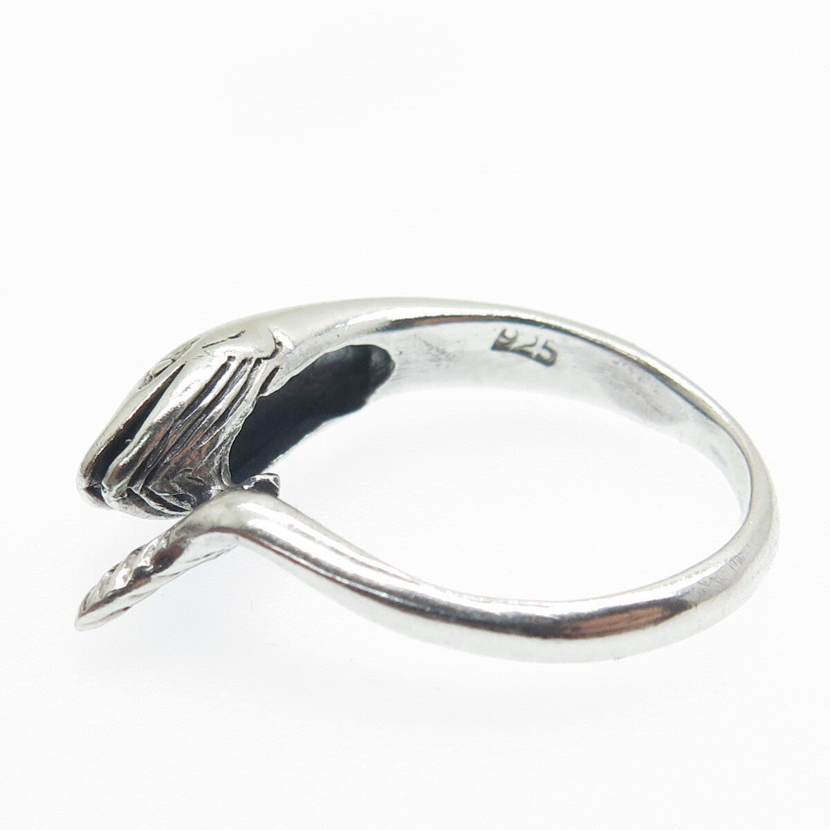 925 Sterling Silver Vintage Whale Oxidized Ring Size 8