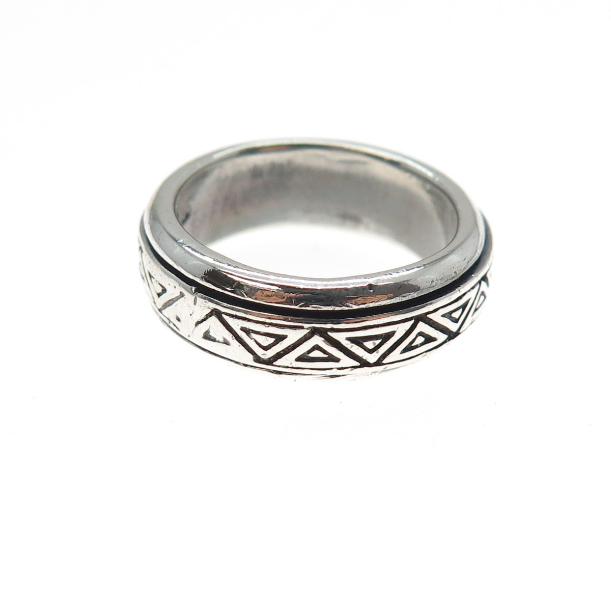 925 Sterling Silver Vintage Triangle Rotating Band Oxidized Ring Size 7.5